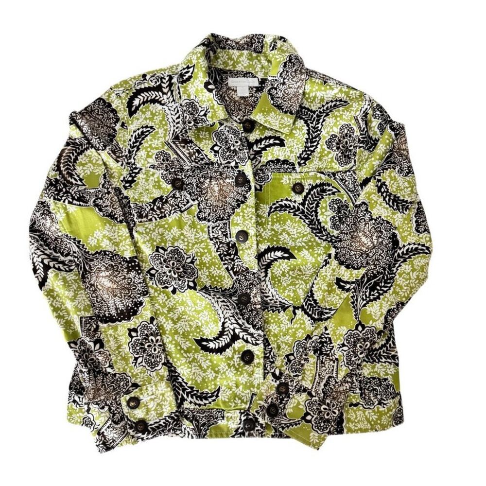 Charter Club Floral Paisley Button Down Shirt Jacket Green Brown Women’s Size S - Picture 1 of 4